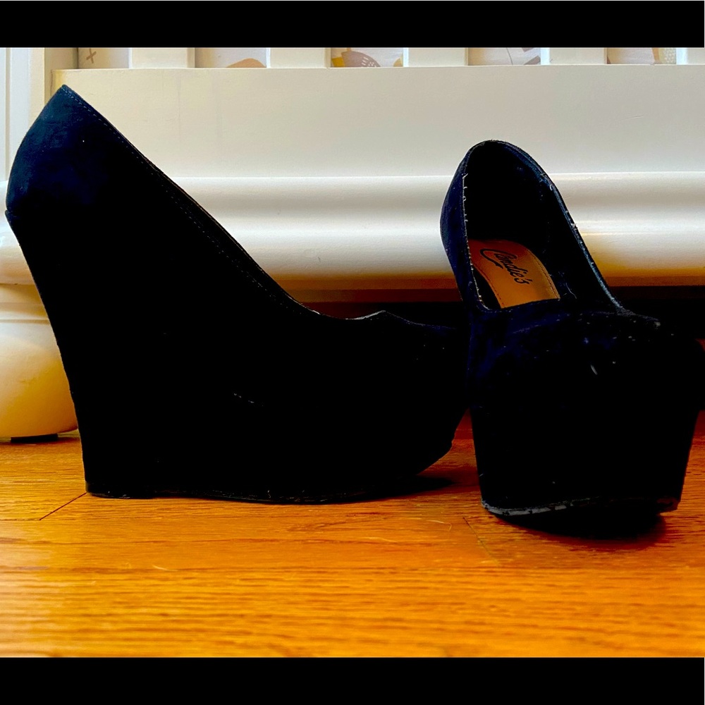 Candie’s Black Faux Suede Wedge